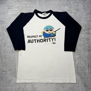 South Park Shirt Mens Large White Vintage 1999 Cartman Raglan Stanley Desantis
